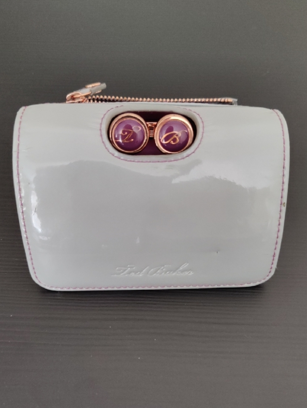 Ted Baker London Glossy Light Gray Wallet with Purple Gold Hardware - Picture 5 of 11